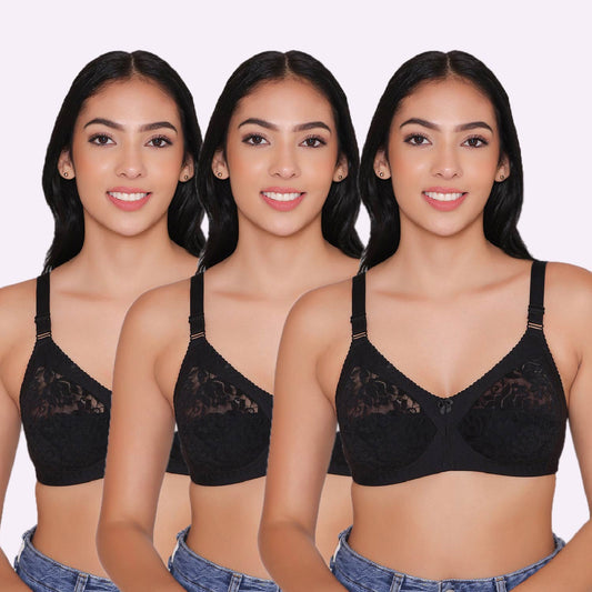 Women's Non Padded Full Coverage Net Bra (Pack of 3)-Thea INKURV | Bras and Active Wear