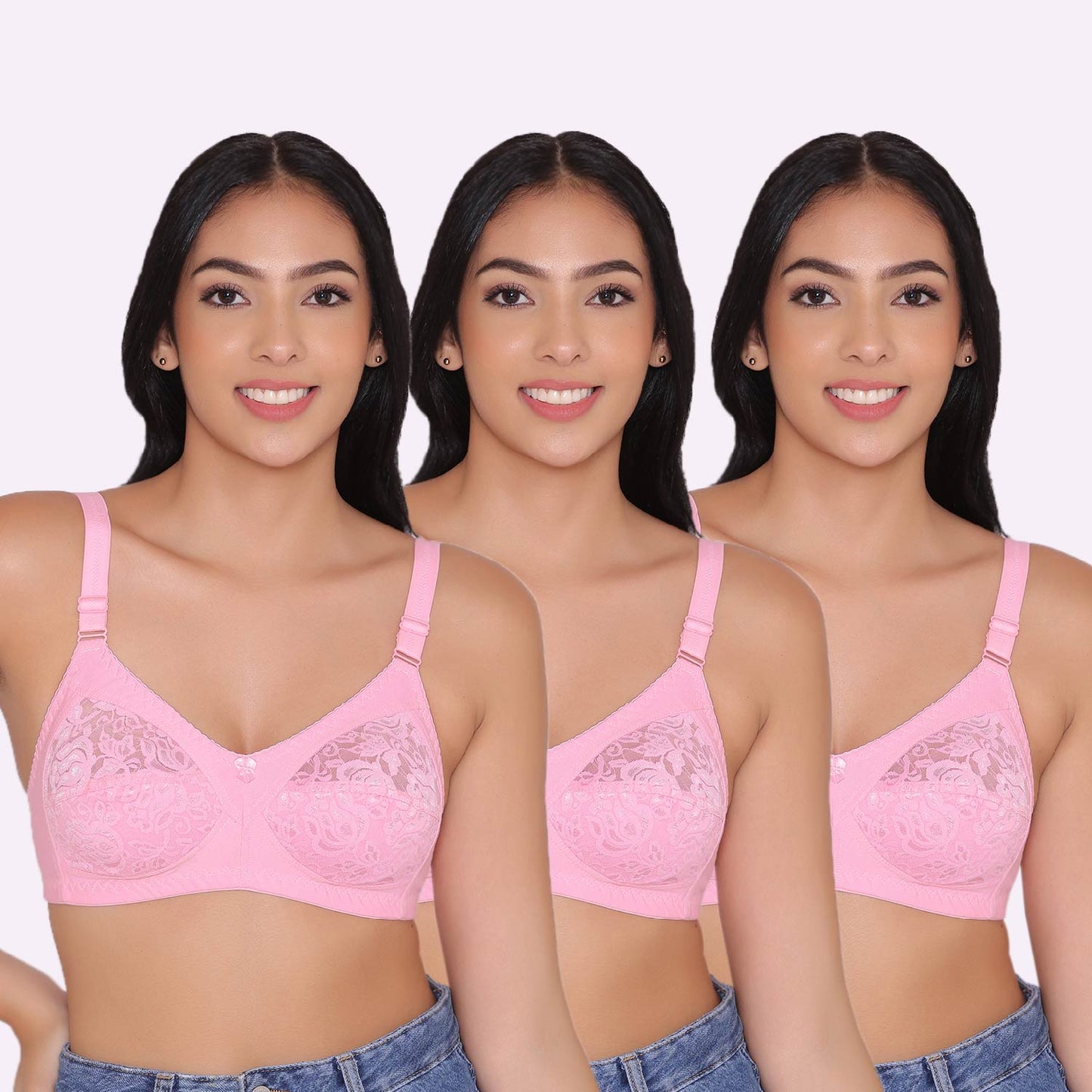 Women's Non Padded Full Coverage Net Bra (Pack of 3)-Thea INKURV | 20% Off on Our Exclusive Range of Bra,Shapewear & Sports Bra