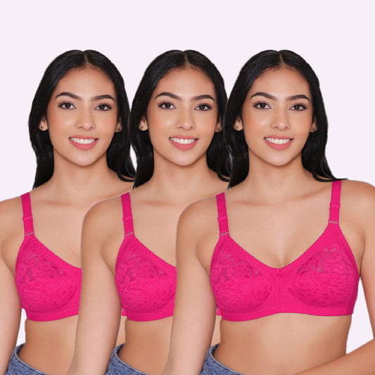 Women's Non Padded Full Coverage Net Bra (Pack of 3)-Thea INKURV | 20% Off on Our Exclusive Range of Bra,Shapewear & Sports Bra