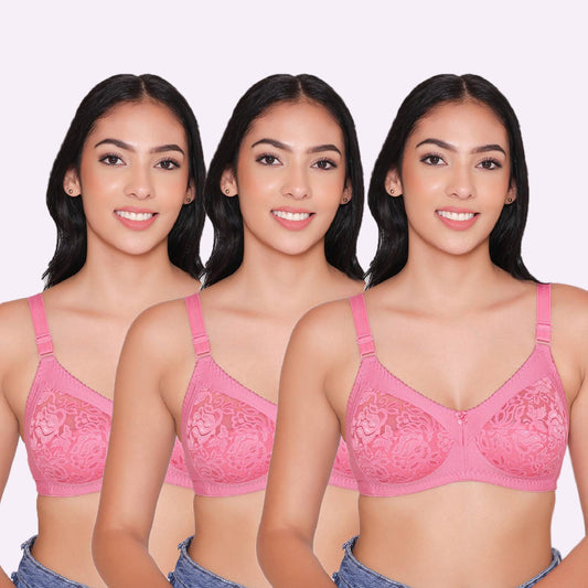 Women's Non Padded Full Coverage Net Bra (Pack of 3)-Thea INKURV | 20% Off on Our Exclusive Range of Bra,Shapewear & Sports Bra