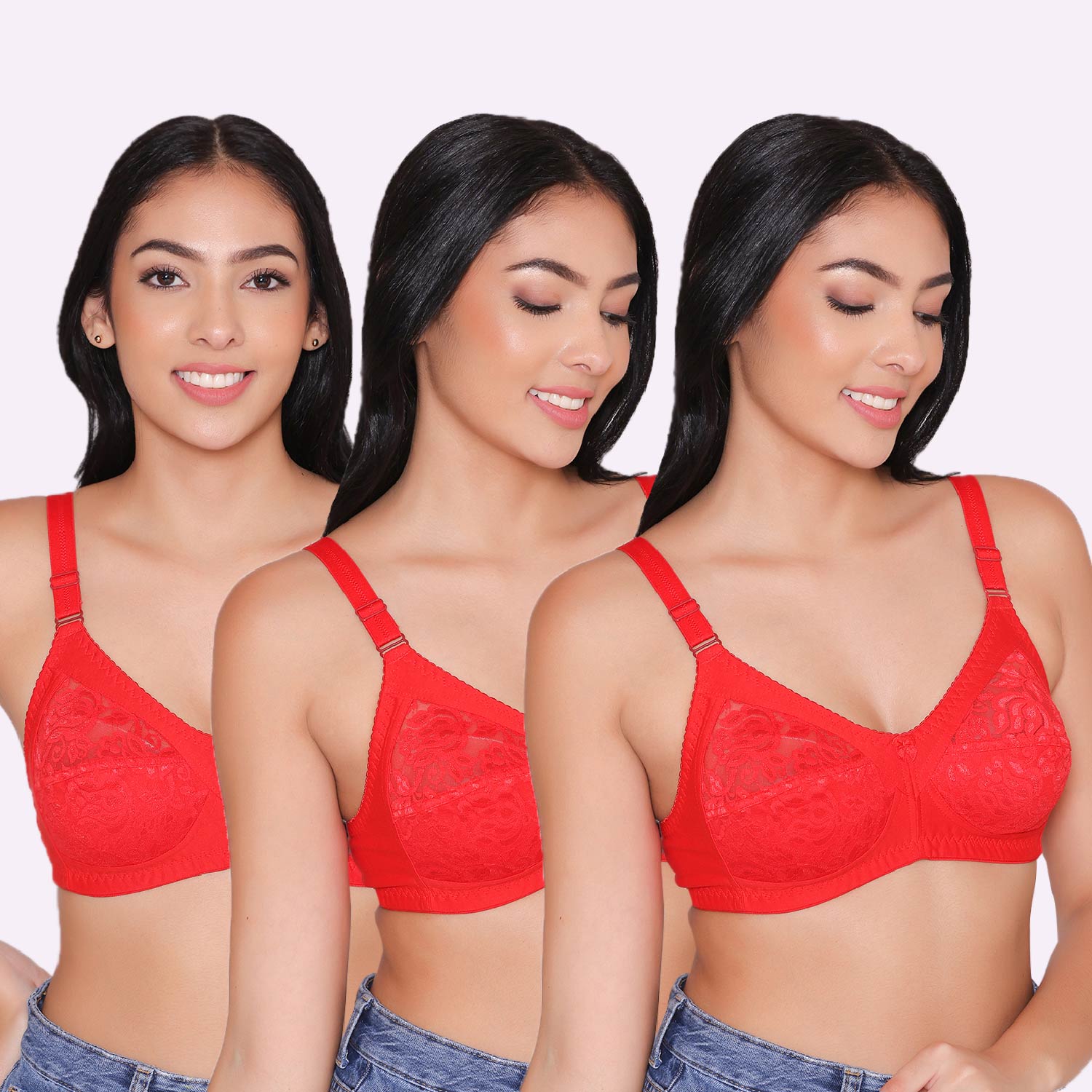 Women's Non Padded Full Coverage Net Bra (Pack of 3)-Thea INKURV | 20% Off on Our Exclusive Range of Bra,Shapewear & Sports Bra
